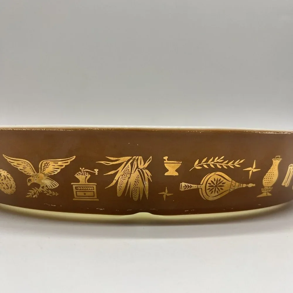 Pyrex #12 Divided Dish Early American Gold on Brown 1.5 qt 1962-71 Vintage